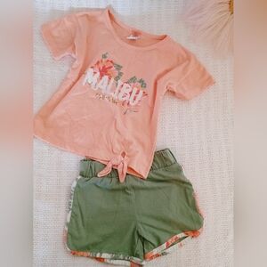 Peach and Green Malibu Graphic Tee and Shorts Set